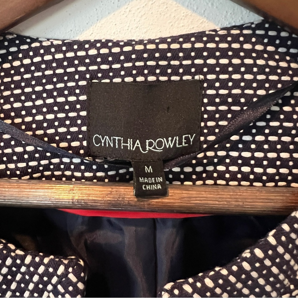 Cynthia Rowley Navy and White Tweed Cropped Blazer Open Front Size Medium - Picture 4 of 7